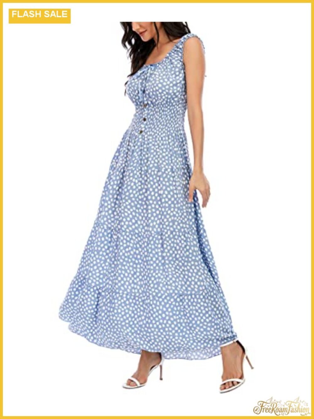 Boho Floral Maxi Dress Flowy Tiered Sleeveless Scoop Neck Summer Vacation